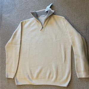 Bullocks&Jones Men’s Chiavari Wool/Cashmere Zip Cream Pullover, Size 2XL NWT